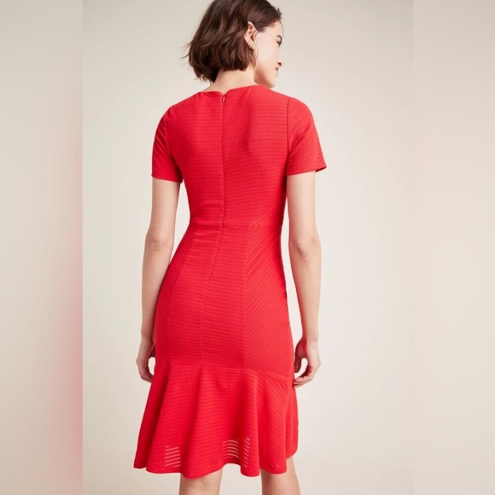 Anthropologie Hutch Rowan Red Ribbed Knit Flounced Hem MADE IN USA Dress XS/P‎